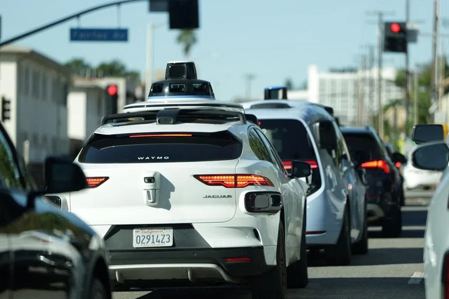Waymo driverless taxis in traffic in Los Angeles, California, US, 9 January 2026. (Mario Anzuoni/Reuters)