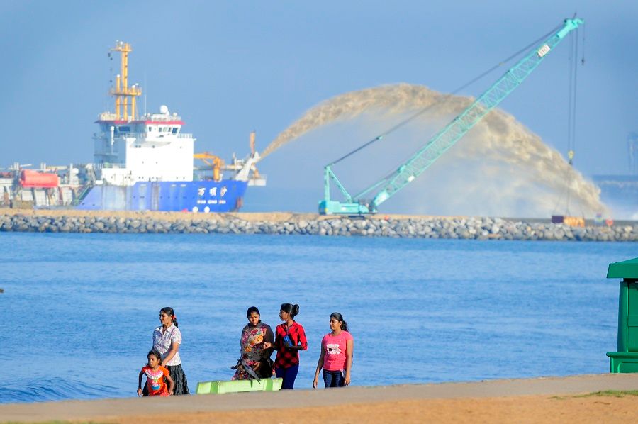 Chinese dredging vessel Wan Qing Sha operating at the Colombo Port City reclamation, a US$1.4 billion Chinese-funded project, in Sri Lanka. (Photo: Russell Blinch)