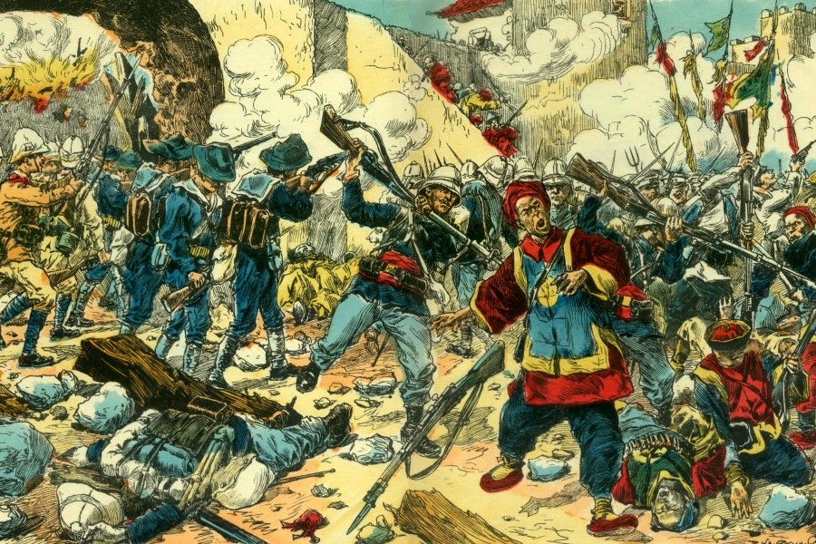 A colour supplement of Le Petit Journal from 1900 shows the Allied troops attacking Beijing.