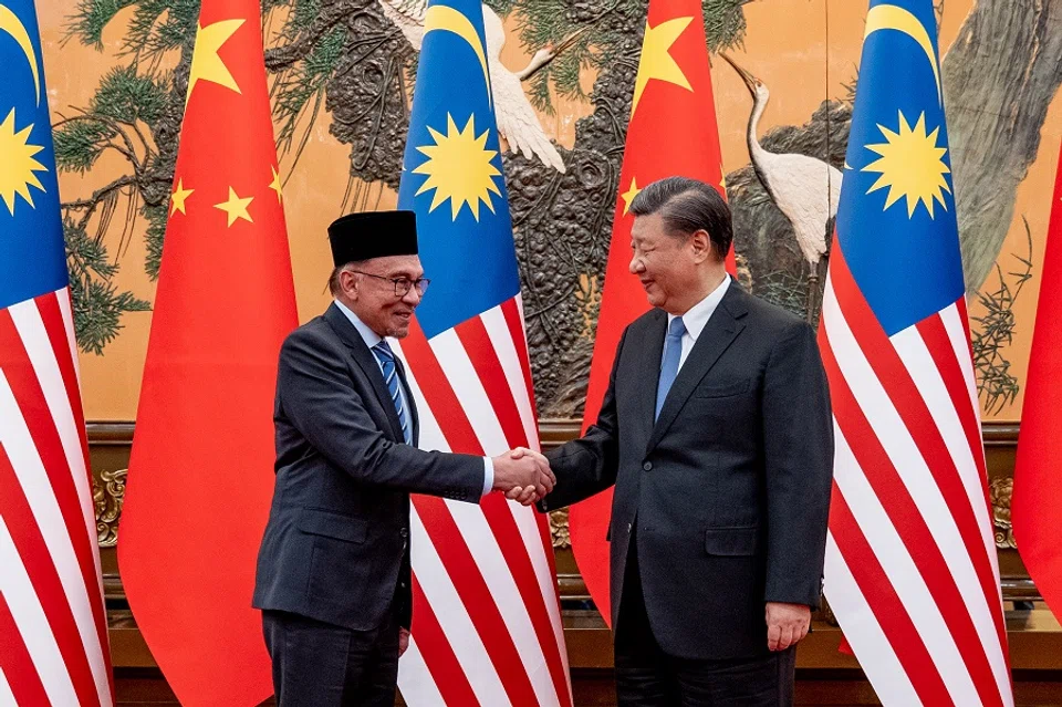 Malaysian Prime Minister Anwar Ibrahim (left) with Chinese President Xi Jinping (right) at the Great Hall of the People, Beijing, China, on 31 March 2023. (Sadiq Asyraf/Prime Minister’s Office of Malaysia)