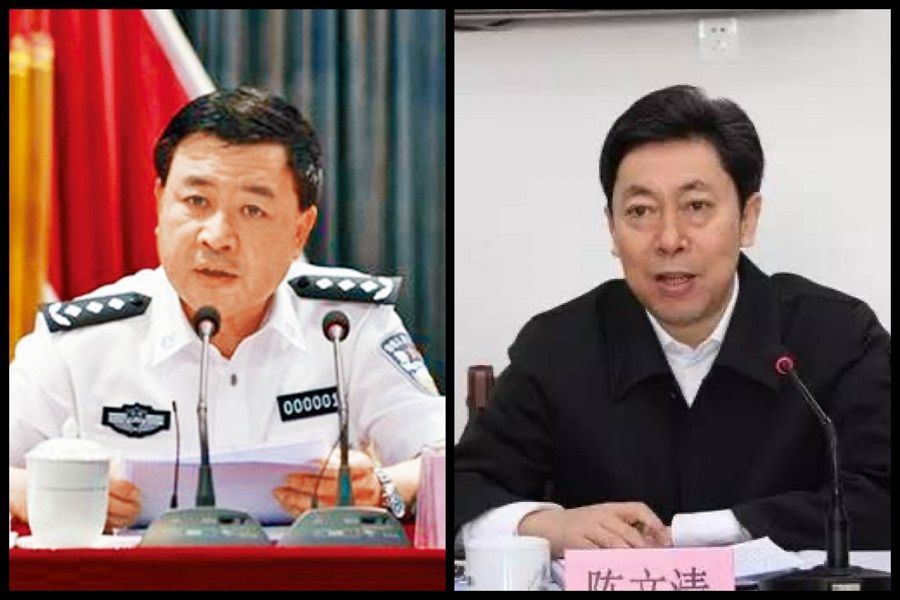Public Security Minister Wang Xiaohong (left) and Secretary of the Central Political and Legal Affairs Commission Chen Wenqing. (Internet)