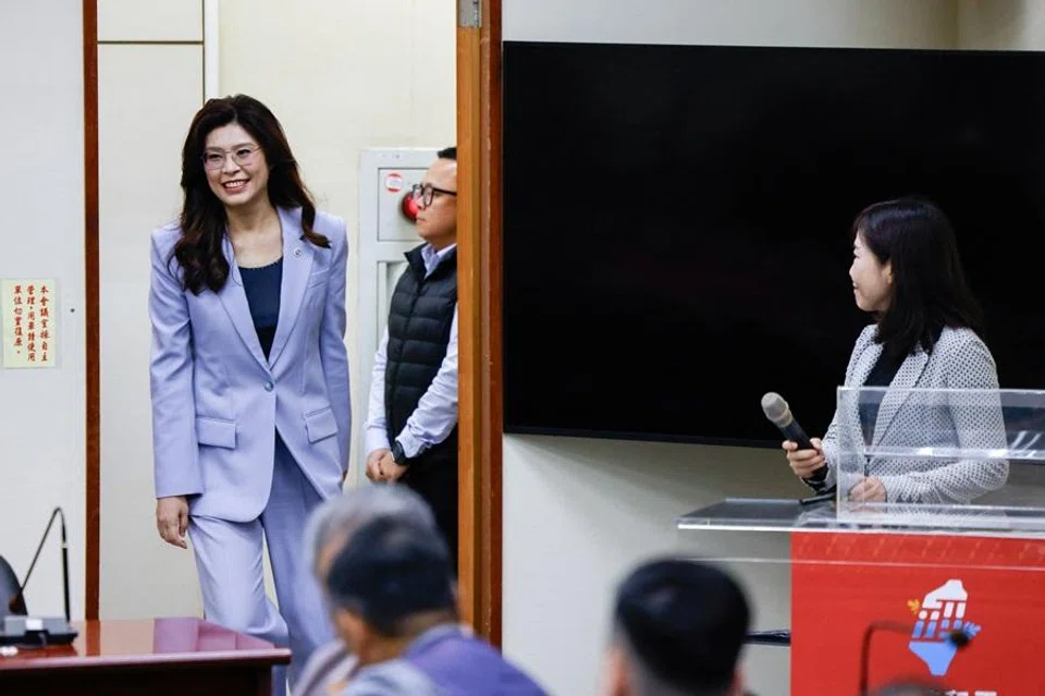 Kuomintang Chairperson Cheng Li-wun arrives to speak to the media ahead of her trip to China, in Taipei, Taiwan, on 7 April 2026. (Ann Wang/Reuters)