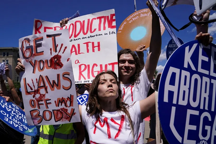 Abortion rights activists gather at the US Supreme Court to mark the second anniversary of the court overturning Roe vs Wade, Washington, US, 24 June 2024. (Nathan Howard/Reuters)