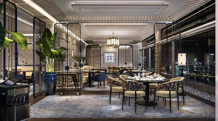 Interior of Jin Ting Wan, the Chinese fine-dining restaurant on the 55th floor of Marina Bay Sands, May 2025.