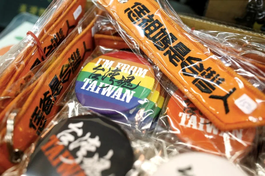 Merchandise for sale at Taiuan-e-tian shop in Taipei, April 2, 2020. Taiwan’s growing sense of identity and differences in views have both united and divided people. (Ann Wang/Reuters)