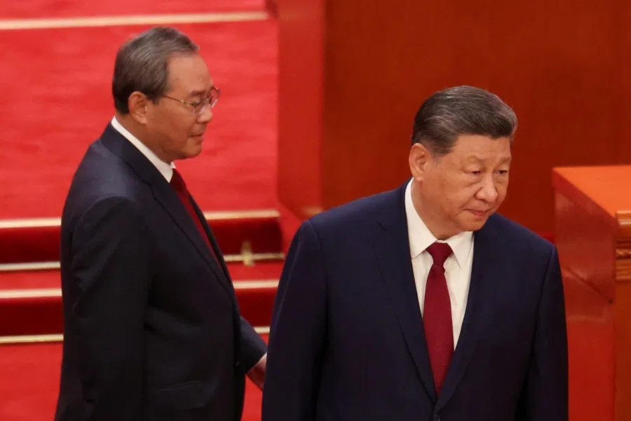 Chinese Premier Li Qiang and Chinese President Xi Jinping attend the ceremony devoted to the 105th anniversary of the founding of the Communist Party of China at the Great Hall of the People in Beijing, China, on 1 July 2026.