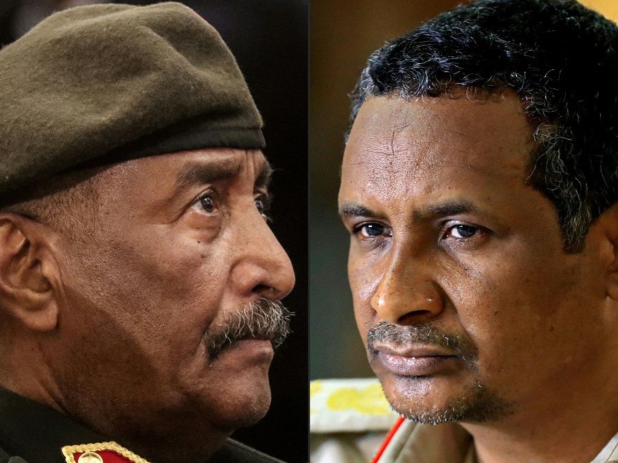 This combination of file pictures created on 16 April 2023, shows Sudan's Army chief Abdel Fattah al-Burhan (left) in Khartoum on 5 December 2022, and Sudan's paramilitary Rapid Support Forces commander, General Mohamed Hamdan Dagalo (Hemedti), in Khartoum on 8 June 2022. (Ashraf Shazly/AFP)