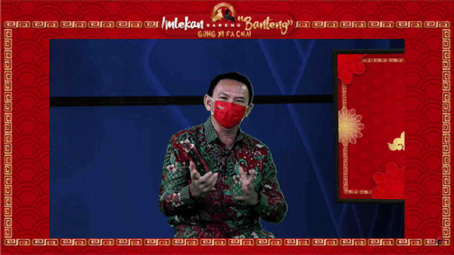 Basuki Tjahaja Purnama (Ahok), former governor of Jakarta, at the virtual celebration. (Screengrab from the PDI Perjuangan YouTube channel)
