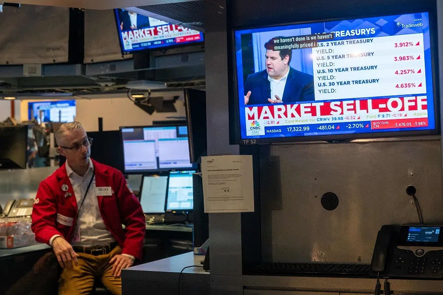 Traders work on the floor of the New York Stock Exchange (NYSE) on 28 March 2025, in New York City. (Spencer Platt/Getty Images via AFP)