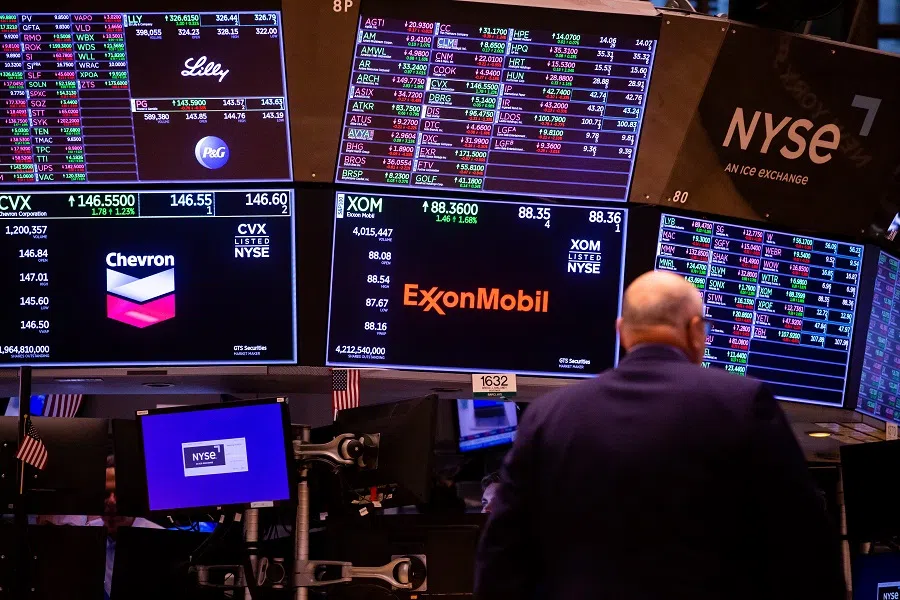Signages on the floor of the New York Stock Exchange in New York, US, on 27 June 2022. (Michael Nagle/Bloomberg)