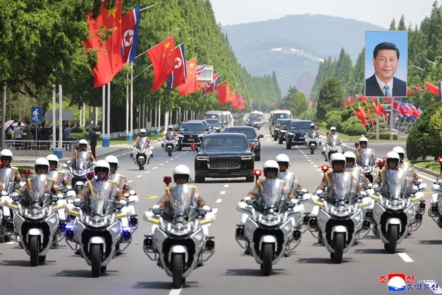 This picture taken on 8 June 2026 and released by North Korea’s official Korean Central News Agency (KCNA) on 9 June 2026 shows the motorcade transporting China's President Xi Jinping in Pyongyang.