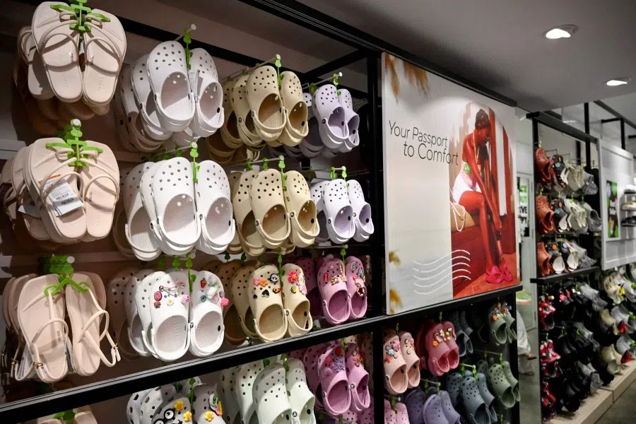 Slippers are displayed at a Crocs store in Hanoi’s Old Quarter on 7 July 2025. (Nhac Nguyen/AFP)