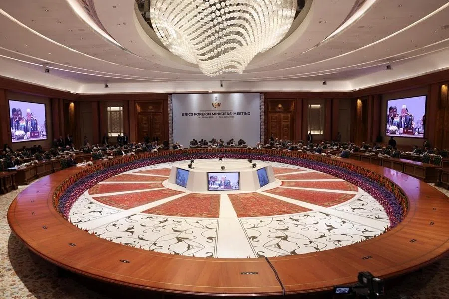 India's Foreign Minister Subrahmanyam Jaishankar addresses the BRICS foreign ministers' meeting at Bharat Mandapam in New Delhi, India, on 14 May 2026.