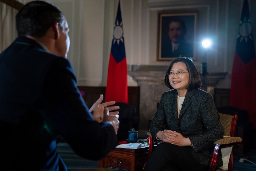 A handout photo Taiwan President Tsai Ing-wen (R) giving an interview to BCC correspondent John Sudworth (L) in Taipei, Taiwan, 14 January 2020 (issued 15 January 2020). In the interview, conducted three days after she was re-elected, Tsai said China should face the reality that Taiwan is an independent country and respect the will of Taiwanese people. Tsai reportedly added that China's threat is intensifying, but warned that invasion would be costly for China. (Taiwan Presidential Office)