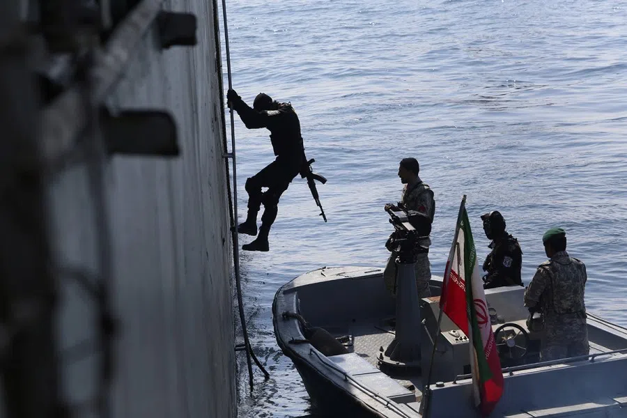 Members of the Iranian navy participate in a joint naval exercise between Iran and Russia in the Indian Ocean, Iran, 17 February 2021. Iranian Army/WANA (West Asia News Agency) via Reuters