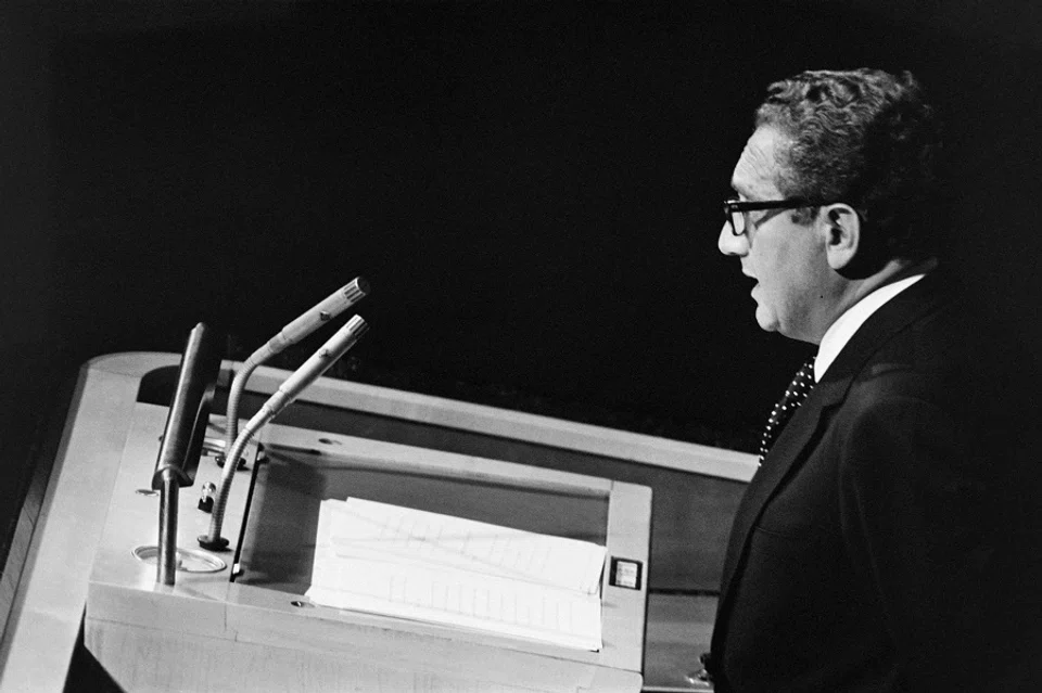 US Secretary of State Henry Kissinger addresses members of the United Nations Security Council at the UN headquarters, on 24 September 1973 in New York. (AFP)