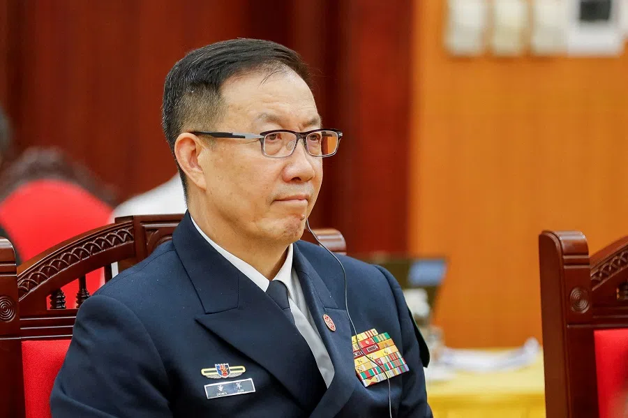 China’s Minister of National Defense Dong Jun attends a meeting at the Office of the Party Central Committee in Hanoi, Vietnam, on 14 April 2025. (Minh Hoang/Pool via Reuters)