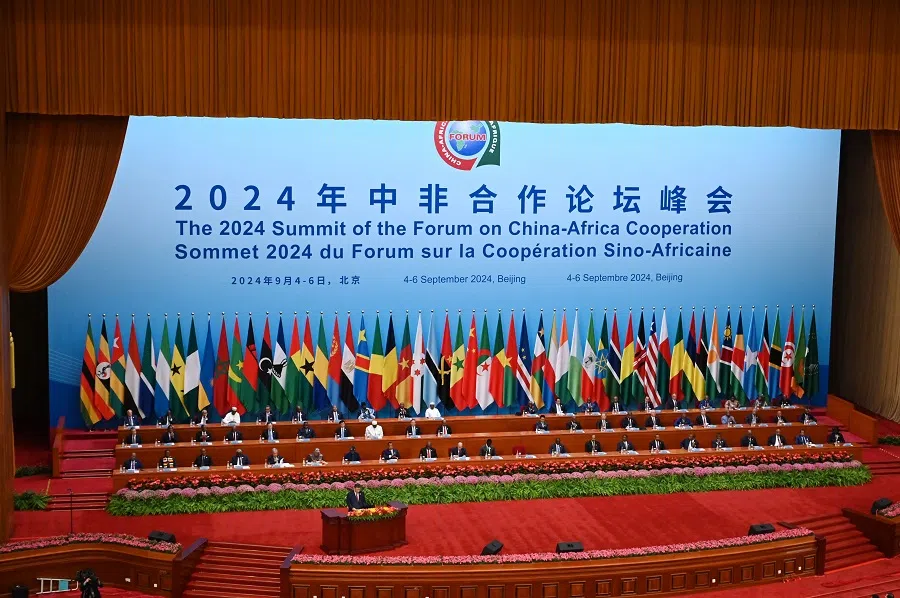 China’s President Xi Jinping (centre left) speaks at the opening ceremony of the Forum on China-Africa Cooperation (FOCAC) at the Great Hall of the People in Beijing on 5 September 2024. (Greg Baker/AFP)