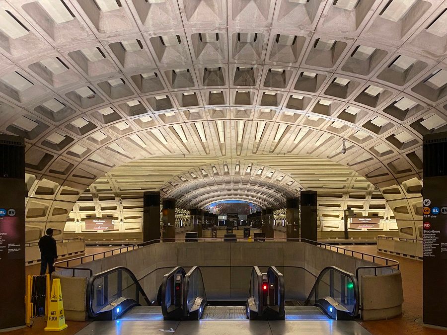 The empty Metro Center station is viewed on 15 April 2020 in Washington, D.C. (Daniel Slim/AFP)