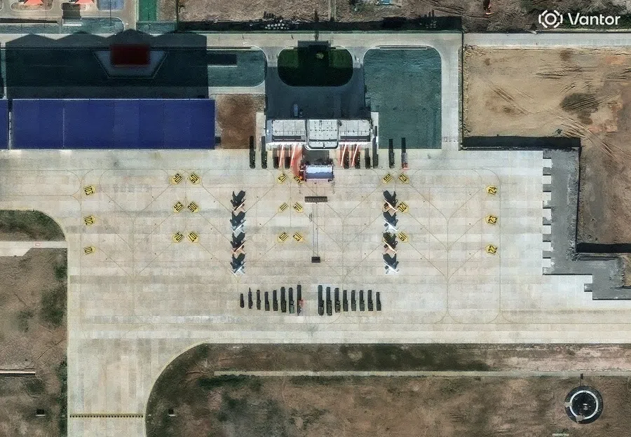 A satellite image shows what security analysts believe are Y-8 light attack fighters and support vehicles at a new China-Laos joint training facility in Ban Keun, Vientiane Province, Laos, 30 September 2026.