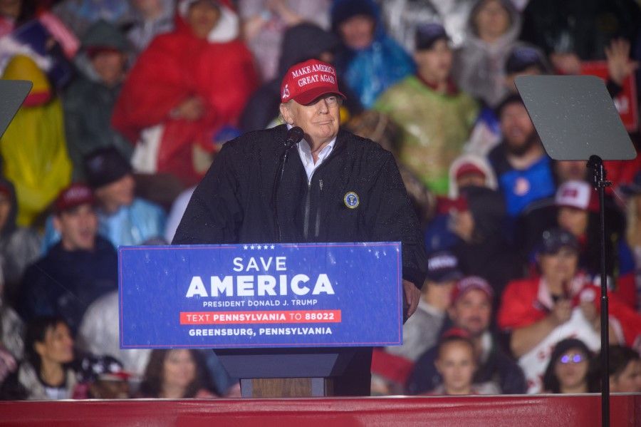 Former US President Donald Trump speaks during a "Save America" rally in Greensburg, Pennsylvania, US, on 6 May 2022. (Justin Merriman/Bloomberg)