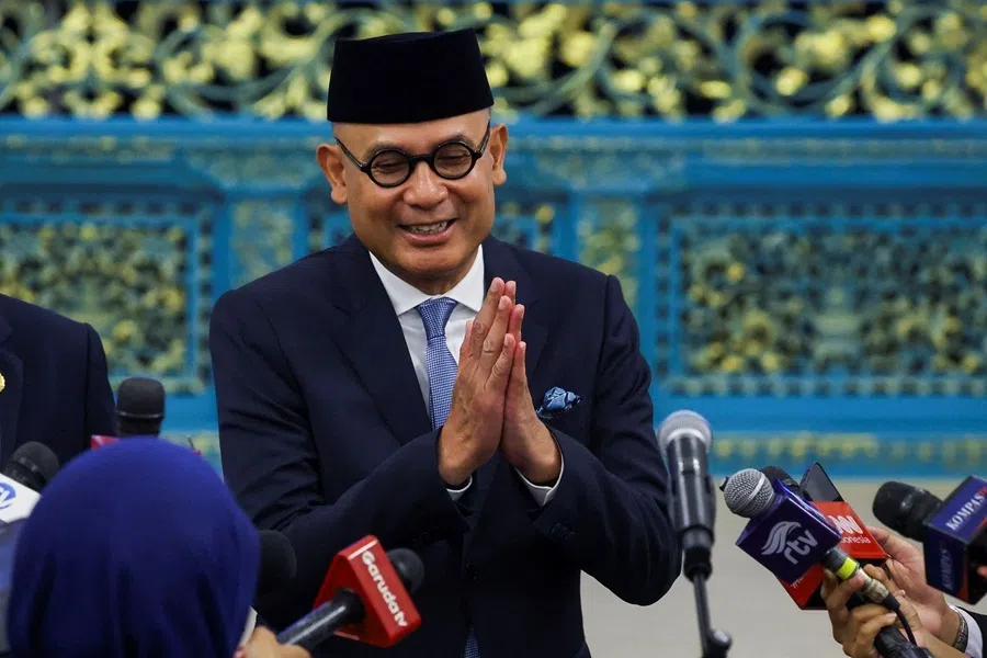 Indonesian Foreign Minister Arrmanatha Nasir speaks to media after his inauguration at the State Palace in Jakarta, Indonesia, 1 October 2026.