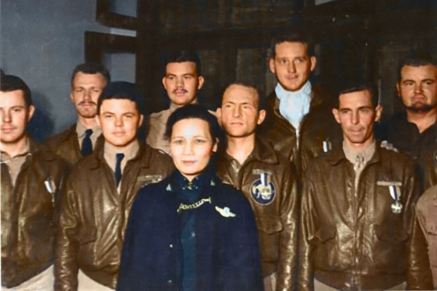 On 29 June 1942, Madame Chiang Kai-shek was at a ceremony in Chongqing in recognition of the valour of the pilots of the Doolittle Raid, to boost the morale of the Allied forces.