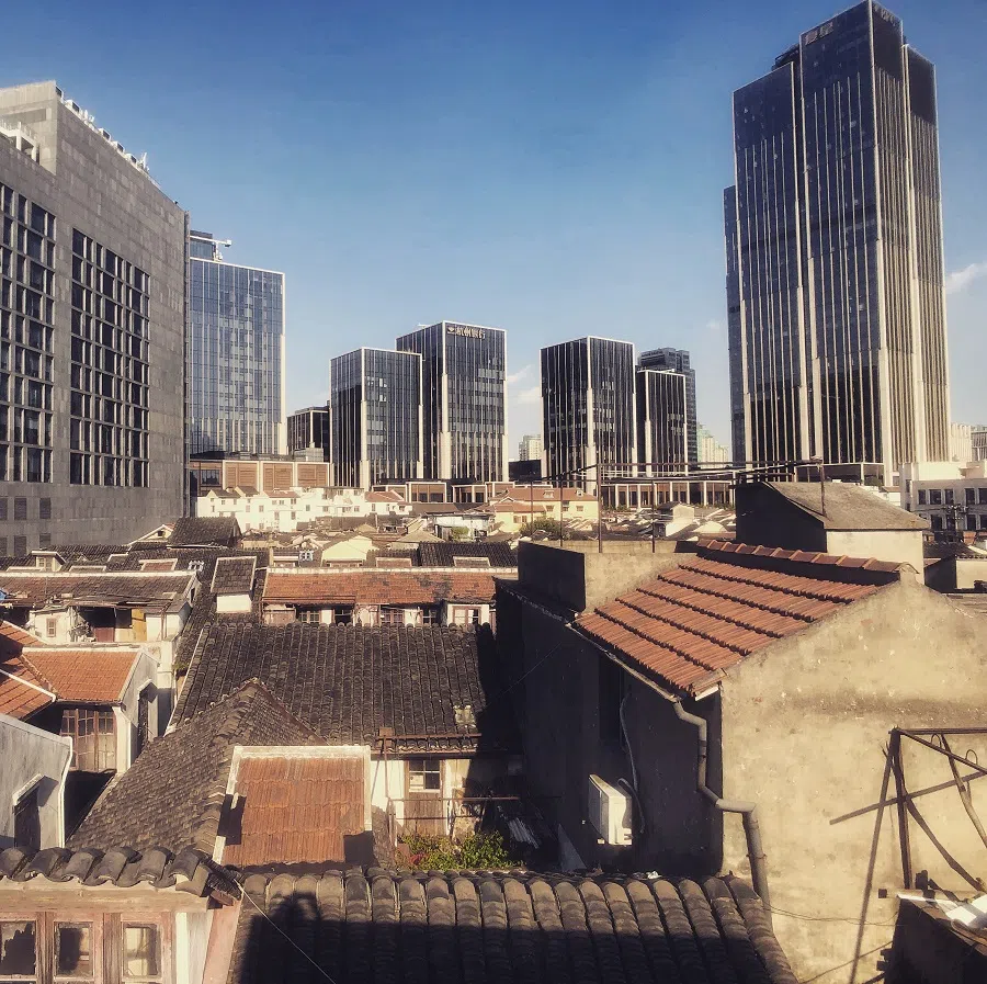 The view from Mr Dai’s roof of the immediate neighbourhood just behind the Bund Financial Center development on the Bund.