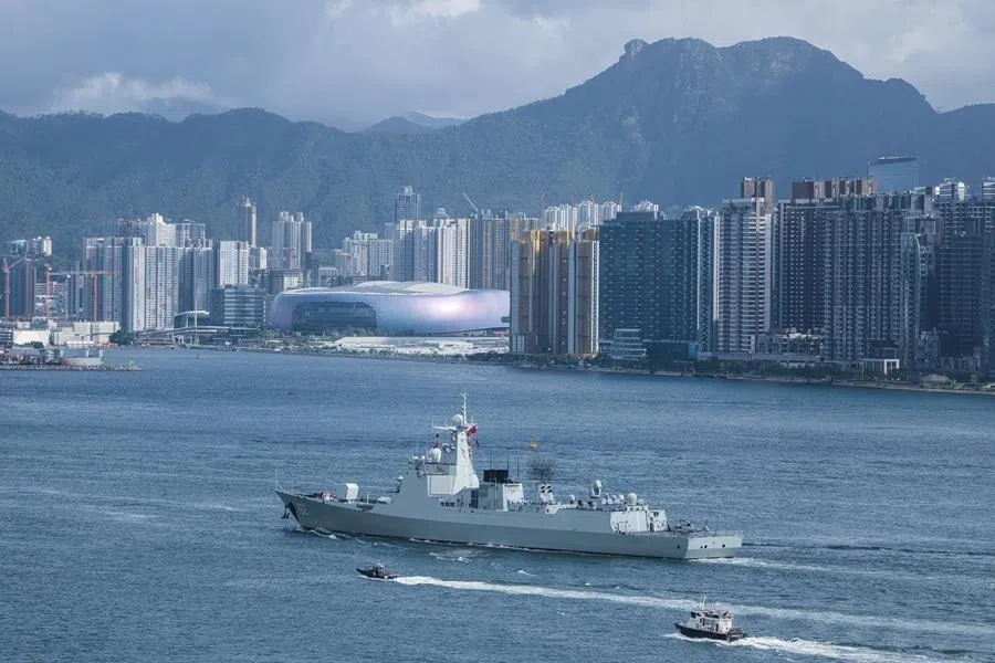 The Chinese People's Liberation Army (PLA) Navy Type 052D guided-missile destroyer Nanning sails into Victoria Harbour for a visit celebrating the 29th anniversary of the former British colony's handover to Chinese rule, in Hong Kong, China, on 2 July 2026.