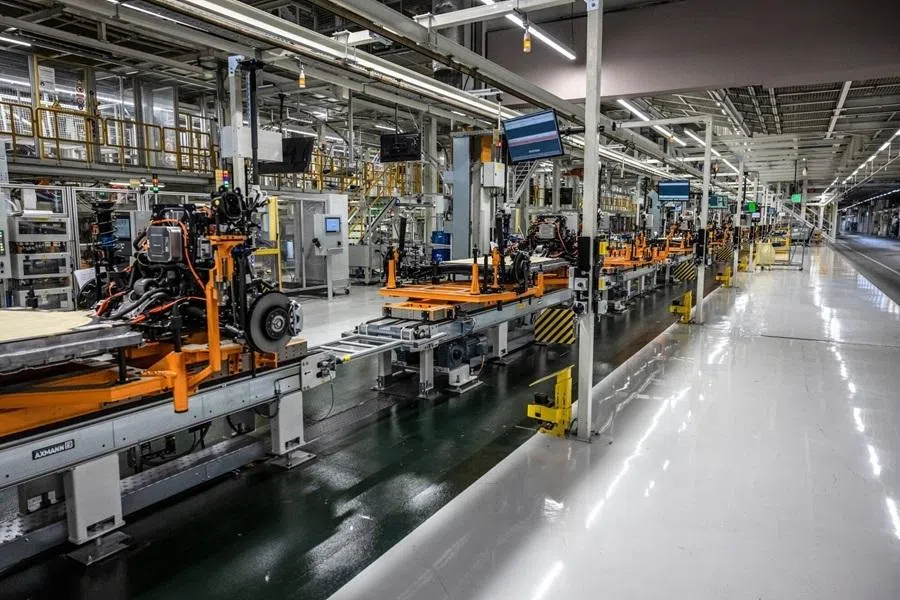 Electric vehicle chassis for Cupra Raval and Volkswagen ID. Polo automobiles on the assembly line at the Seat and Cupra automobile plant in Martorell, Spain, on 3 June 2026.