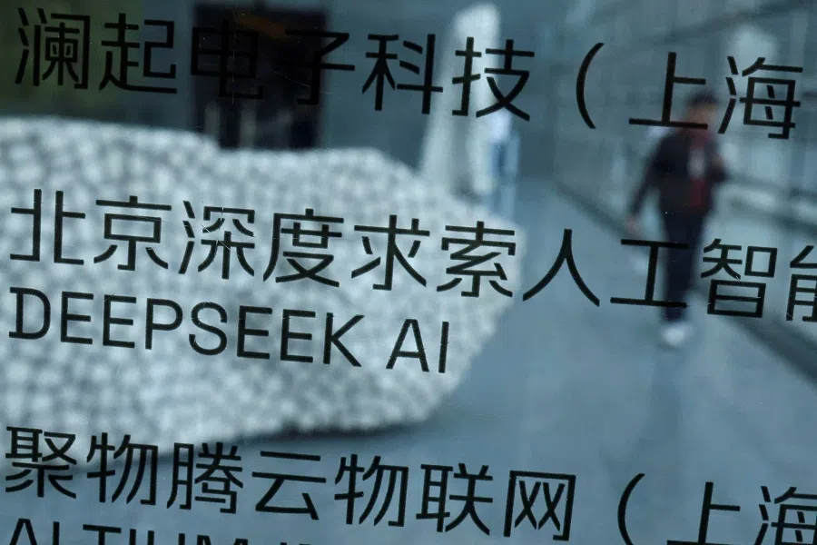 A DeepSeek AI sign is seen at a building where the Chinese start-up’s office is located in Beijing, China, on 19 February 2025.
