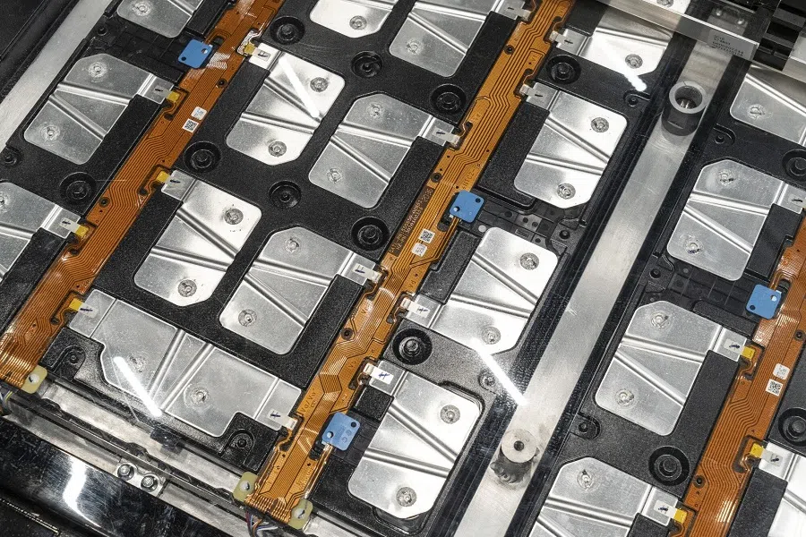 A battery pack of an electric vehicle on display at a Geely Automobile Holdings Ltd. Zeekr Center in Shanghai, China, on 11 May 2024. (Qilai Shen/Bloomberg)