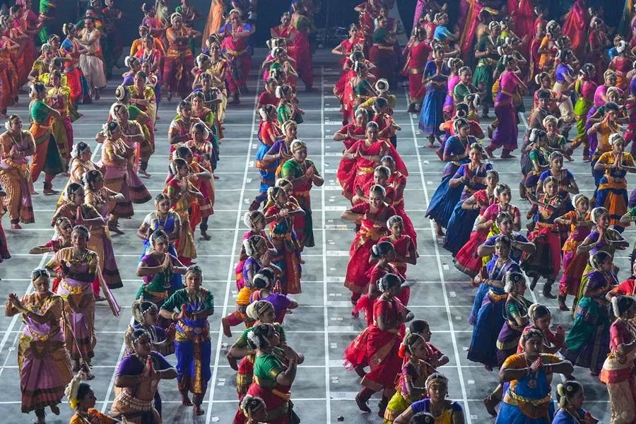 Hundreds of dancers perform during an event attended in Seri Kembangan on the outskirt of Kuala Lumpur on 7 February 2026. (Azneal Ishak/Pool via AFP)