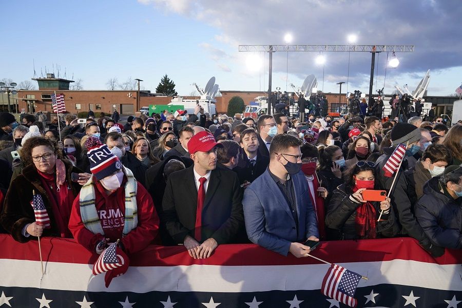 Trump supporters gather at Joint Base Andrews in Maryland for Trump's departure on 20 January 2021. (Alex Edelman/AFP)