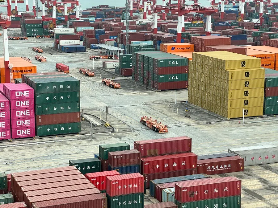 Nansha Port uses the Beidou navigation system and intelligent guided vehicles to improve efficiency. (Daryl Lim/SPH Media)