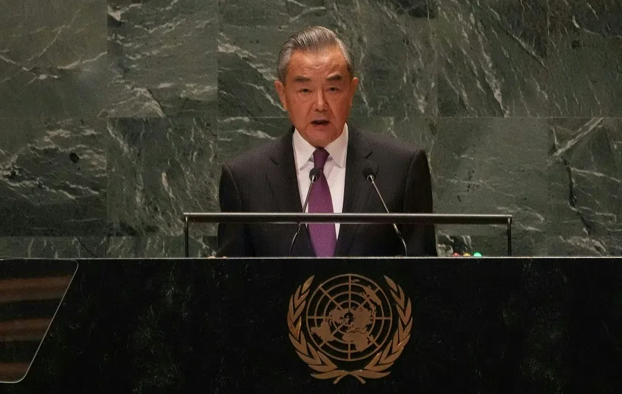 China’s Foreign Minister Wang Yi speaks during the 79th Session of the United Nations General Assembly at the United Nations headquarters in New York City on 28 September 2024. (Bryan R. Smith/AFP)