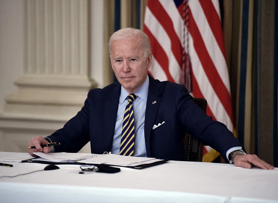 US President Joe Biden meets virtually with leaders of the Quad countries of Australia, India, Japan and the US in the State Dining Room of the White House in Washington, DC, on 12 March 2021. (Olivier Douliery/AFP)