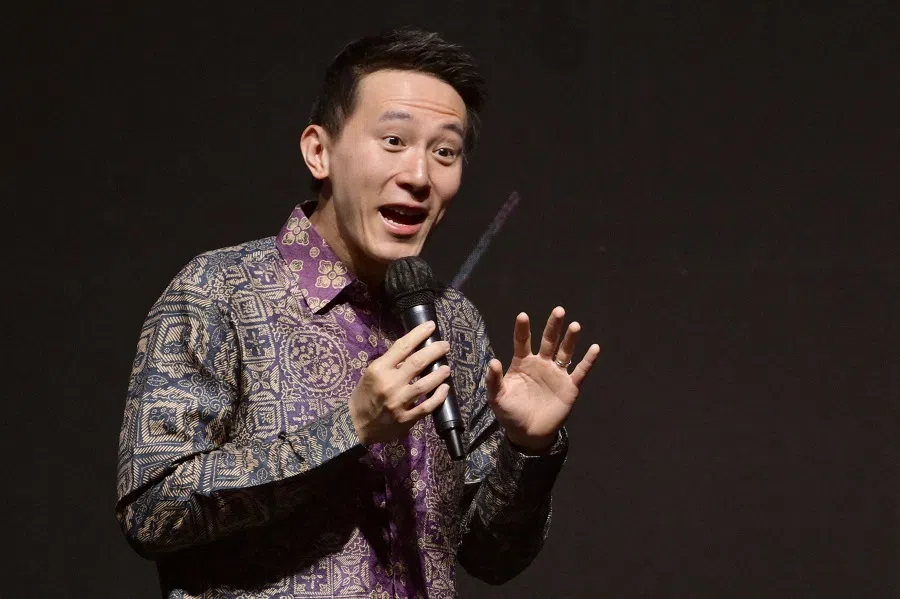 TikTok CEO Chew Shou Zi delivers his opening speech during the TikTok Southeast Asia Impact Forum 2023 in Jakarta, Indonesia, on 15 June 2023. (Bay Ismoyo/AFP)