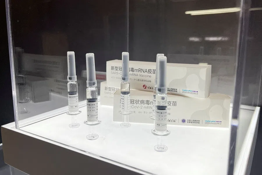 Boxes of messenger RNA (mRNA) vaccines against the coronavirus disease (COVID-19) developed by Walvax Biotechnology and Abogen Biosciences are pictured at a display at Abogen Biosciences’ headquarters in Suzhou, China, on 1 April 2024. (Andrew Silver/Reuters)
