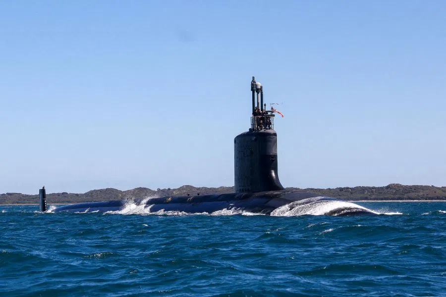Virginia-class fast attack submarine USS Minnesota (SSN-783) is seen off the coast of Western Australia, Australia, 16 March 2025.  (Colin Murty/Pool via Reuters)