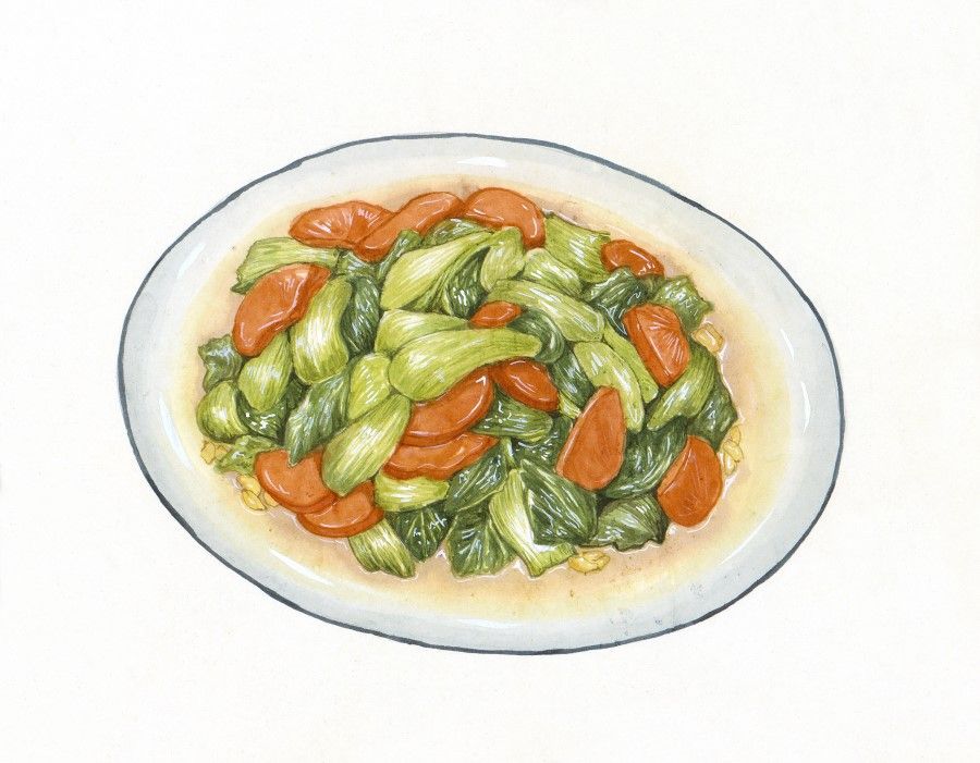 "Longevity greens" - a vegetable dish usually cooked with mustard greens or spinach along with carrots - is a staple dish during Chinese New Year, symbolising long life.