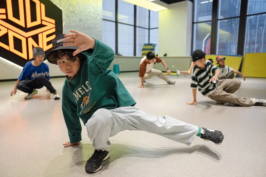 Zhuangzhuang at his dance practice. He is the youngest child in the class. He has trained in breaking for almost five years and was the youngest in the dance studio five years ago.