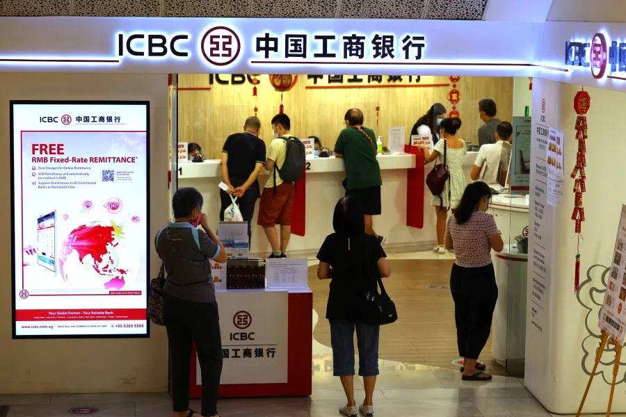 People at an Industrial and Commercial Bank of China branch in Singapore, 3 August 2022. (SPH Media)