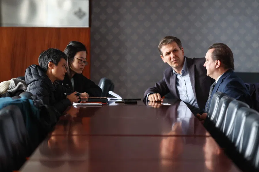 Pitor Soroczyński, Chief Economist at the Polish Chamber of Commerce speaks with journalists from Lianhe Zaobao on 31 January 2023 in Warsaw, Poland. (SPH Media)