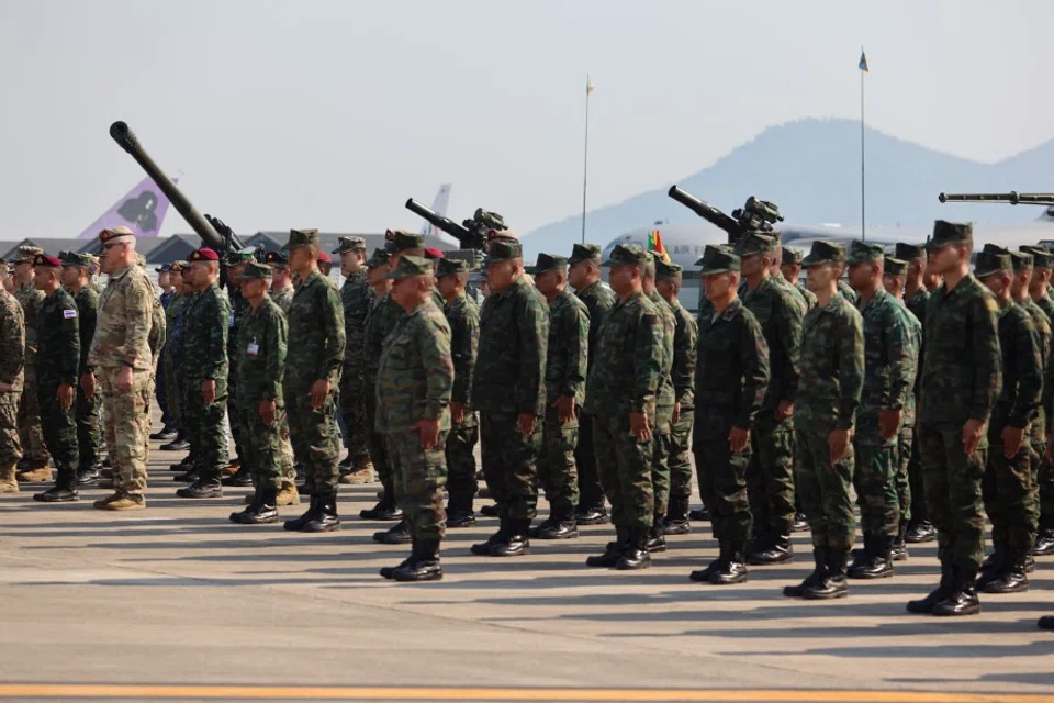 Soldiers attend the opening ceremony of Cobra Gold, Asia’s largest annual multilateral military exercise, at U-Tapao International airport, Rayong province, Thailand, on 27 February 2023. (Jiraporn Kuhakan/Reuters)