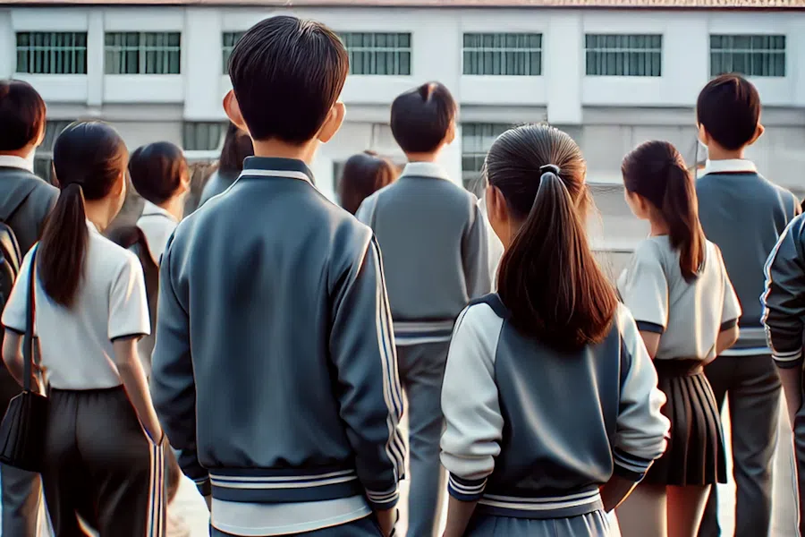 High school students in China walking to class.