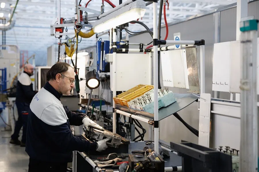 An employee working at the SUSTAINera Circular Economy Hub at Stellantis NV's Mirafiori complex in Turin, Italy, on 23 November 2023. (Giuliano Berti/Bloomberg)