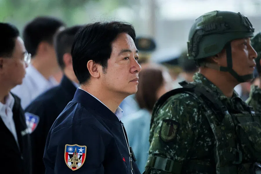 Taiwan’s President Lai Ching-te visits soldiers and air force personnel in Hualien, Taiwan, on 28 May 2024. (Ann Wang/Reuters)