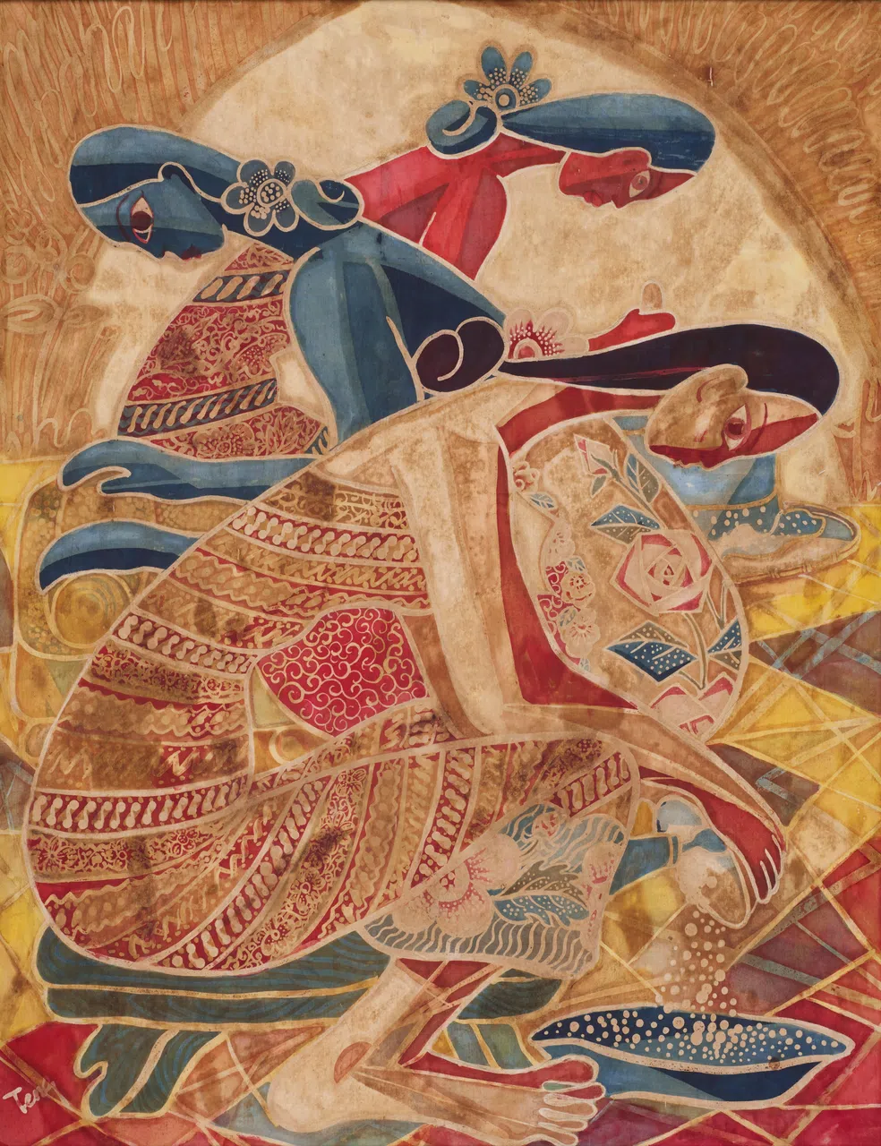 Chuah Thean Teng, Malay Women Grating Coconuts, Undated, Batik, 111 x 76 cm. Gift of the Loke Wan Tho Collection.