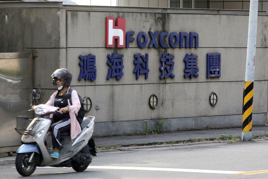 A motorist passes by a Foxconn office building in Taipei, Taiwan, 14 July 2020. (Ann Wang/File Photo/Reuters)